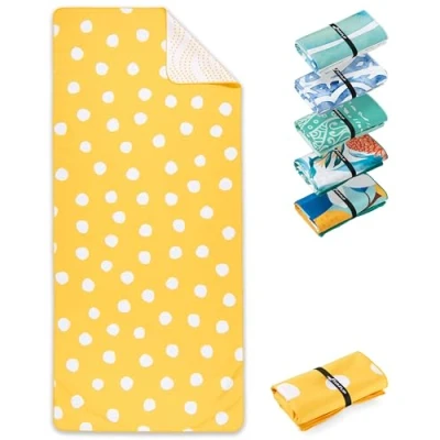 Immagine di Fit Flip Telo Mare microfibra leggero, fine e ad asciugatura rapida asciugamano grande teli antisabbia da spiaggia 100% riciclato Lemon Polka 200x90cm
