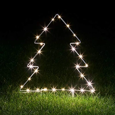 Immagine di Lights4fun 2 x 28 micro LED albero di Natale con timer bianco caldo, funzionamento a batteria per esterni e interni