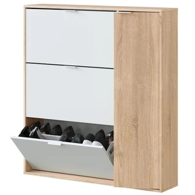 Immagine di Habitdesign Scarpiera a 4 porte, modello Class, finitura in rovere canadese e bianco artik, dimensioni: 106 cm (lunghezza) x 115 (altezza) 22 (profondità), normale
