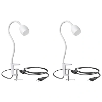 Immagine di ledscom.de 2 pezzi lampada a morsetto, collo d&#039;oca KLUK, interruttore, bianco opaco, 1x GU10 max. 60W