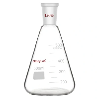 Immagine di stonylab Matraccio Vetro 24/40, Erlenmeyer Flask da Parete Pesante in Borosilicato con Giunto Esterno Standard 24/40 500ml