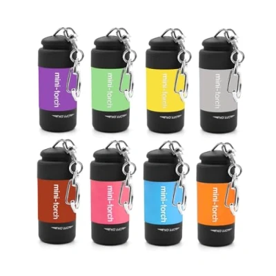 Immagine di Ucec, confezione da 8 portachiavi con mini torce a LED ad alta potenza, colorate, ricarica USB, colore: multicolore