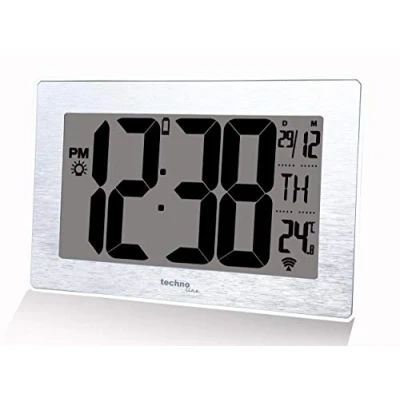 Immagine di Technoline Piccolo WS8019 e moderno orologio da parete radio, effetto argento spazzolato, dimensioni: 212 x 140 32 mm