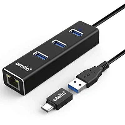 Immagine di Adattatore, atolla, Hub USB 3.0 3 Porte SuperSpeed Trasmissione Dati e Adattatore Ethernet 1000 Mbps Gigabit Lan RJ45, Supporta MacBook, iMac, XPS, Surface, Notebook