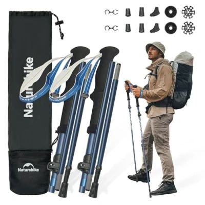 Immagine di Naturehike Bastoncini da Trekking in Alluminio 7075 Ultraleggeri Pieghevoli 115 135 cm per Donne e Uomini Escursioni Campeggio Alpinismo
