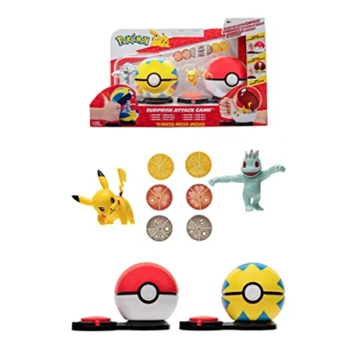 Immagine di Pokémon Bandai Poké Ball Attack Surprise Gioco Combat 2 Balls con i loro E 6 dischi di attacco Pikachu Machoc JW2721