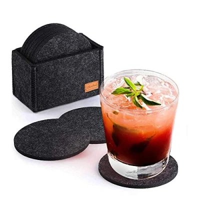 Immagine di Glowbal sottobicchieri rotondi in feltro per bicchieri, set da 12 pezzi, vetro grigio scuro, bevande, bar, tazze, vetro,