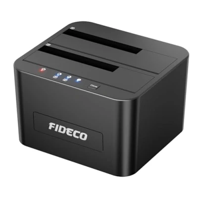 Immagine di FIDECO HDD Docking Station, USB3.0 station per disco rigido da 2,5 e 3,5 pollici SATA HDD/SSD, doppio alloggiamento, supporto clone offline