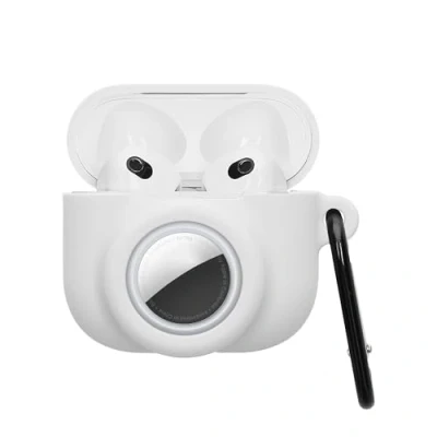 Immagine di kwmobile Custodia 2 in 1 compatibile con Apple AirPods 3 e AirTag Cover Cuffie Bluetooth Protezione Silicone Moschettone bianco