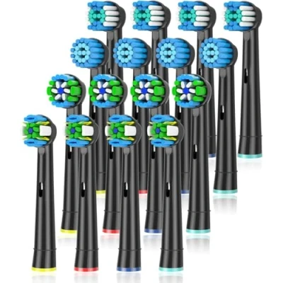 Immagine di Qitizu Testine Compatibile con Braun Oral b Spazzolini Elettrici, Ricambio Include 4 Precision, Floss, Sensitive e EfficienteClean 16pzs (16 Nero)