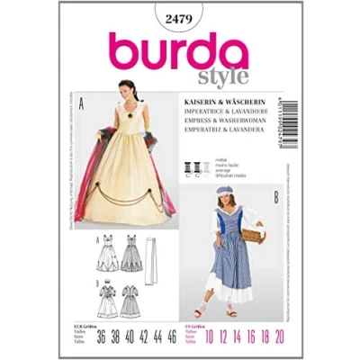 Immagine di Burda B2479 Cartamodello per Realizzare Vestito da imperatrice e lavandaia, Taglie Varie, 19 x 13 cm