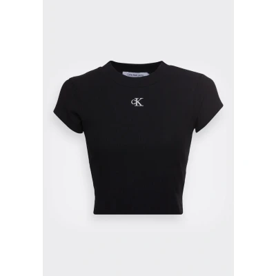 Immagine di Calvin Klein Donna T Shirt Maniche Corte CK Rib Baby Tee Corta, Nero (CK Black), L