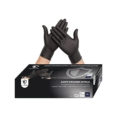 Immagine di OneProtek Guanti nitrile Neri Taglia XL (Molto Grande) 100 monouso in senza lattice, Polvere Resistenti e multiuso Protezione contro agenti chimici