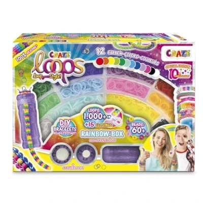 Immagine di CRAZE loops Rainbow Box Set di nastri arcobaleno con 1000 elastici per fai da te collane, anelli e braccialetti