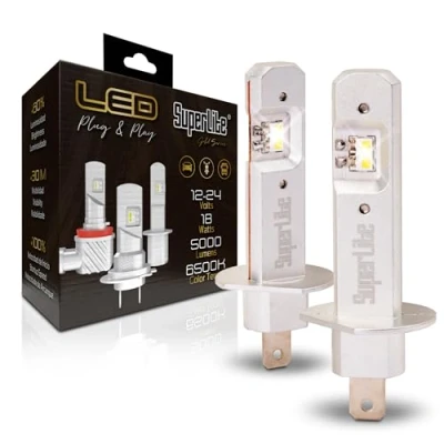 Immagine di Superlite Kit di lampade conversione da alogeno a LED H1 Plug &amp; Play Gold Series 6500K / 10000 Lumens 12 24V 18W Per auto, moto e camion