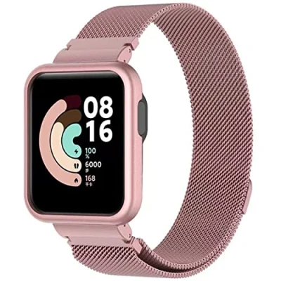 Immagine di Keecuty Cinturino per Xiaomi Mi Watch Lite/Redmi Cinturini Metallo in Acciaio Inossidabile Bracciale, Orologio ​in Maglia Intrecciata Bracciale Uomo e Donna (Rosa)