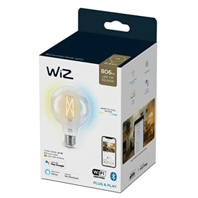 Immagine di WiZ 871869978669401 LED (monocolore) ERP E (A G) E27 7 W = 60 Da bianco caldo a freddo controllo con app 1 pz.
