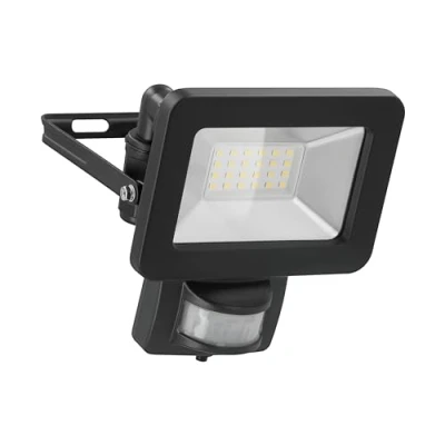 Immagine di goobay 53879 faretto LED rilevatore di movimento da esterno 20W / sensore PIR IP44 luce bianca neutra 1700 lm/proiettore montaggio a parete/faretto giardino/nero
