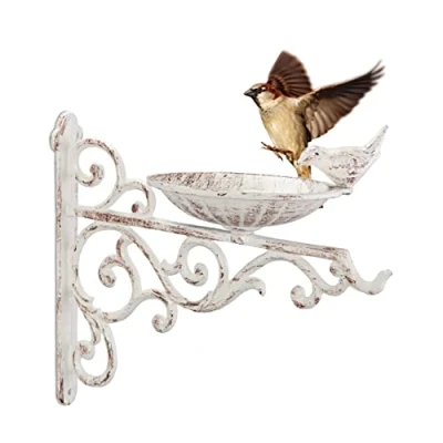 Immagine di Relaxdays Abbeveratoio, Vaschetta per Uccelli, in Ghisa, a Parete, Resistente Intemperie, Antiruggine, 24x28x14, Bianco