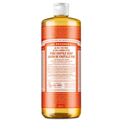 Immagine di Dr. Bronner&#039;s Magic Soaps Pure Castile Soap, 18 in 1 Hemp Tea Tree Sapone di Castiglia liquido, detergente multiuso agli estratti canapa e albero del tè, flacone da 946 ml