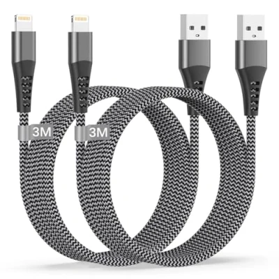 Immagine di Cavo Lightning 3 Metri 2Pezzi Certificato MFi Caricatore iPhone 3M Lungo Nylon Ricarica Cavetto Filo per 14/13/12/11/XS/XR/X/8/7/6/5/iPad