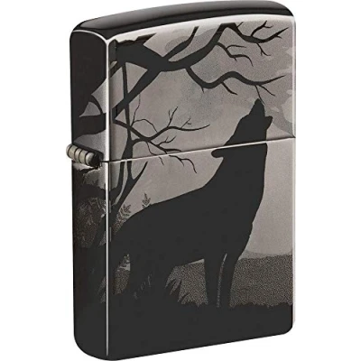 Immagine di Accendino Zippo® Wolves Design 49188, Antivento Ricaricabile Zippo, Realizzato in Metallo con Caratteristico &quot;click&quot; Color Grigio e Nero, Made USA, Ottima Idea Regalo
