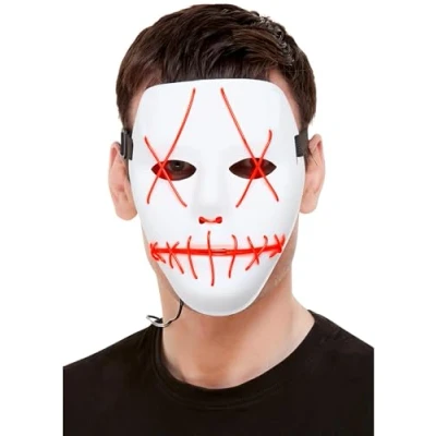 Immagine di Smiffys Maschera viso Stitch a Led neon, Bianco, su elastico