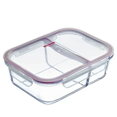 Immagine di Westmark Contenitore per alimenti, capacità 570 ml, con 2 scomparti separati, in vetro/silicone e plastica, colore: Trasparente/Rosso