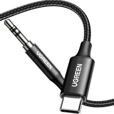 Immagine di UGREEN Cavo USB C a Jack 3.5mm con DAC Chip 1M Aux Type Nylon Intrecciato per Auto Compatibile iPhone 16 Plus Pro Max Galaxy S24 Ultra Pixel 9 XL iPad (Nero)