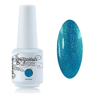 Immagine di Vishine Smalto per unghie semi permanente soak off, UV o LED, manicure e nail art, top coat, 8 ml, turchese scuro n. 291