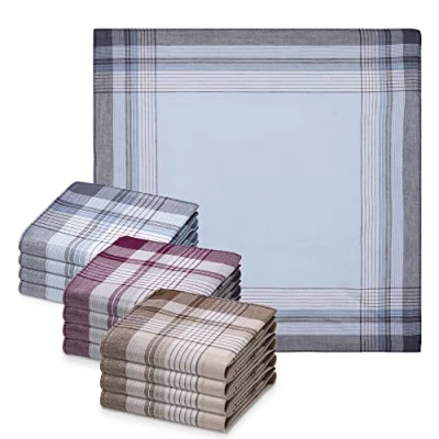 Immagine di JEMIDI Fazzoletti Cotone Uomo Set di 12 Stoffa per Naso Taschino Collo 40 x cm 100% Beige Crema Blu con Bordo