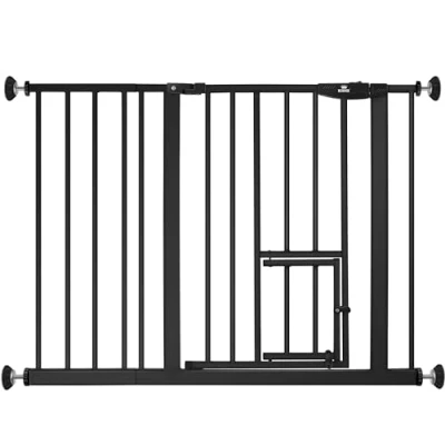 Immagine di KIDIZ® Cancelletto di Sicurezza per porte, Bambini, con Porta Cani e Gatti, senza foratura, espandibile, combinabile i mandrini a Y, girevole, 102 115 cm Nero