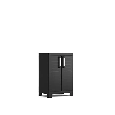 Immagine di Keter Armadio 2 ripiani regolabili realizzato in resina Detroit Basso Nero 65x45x97H cm, ECOMMERCE PACK