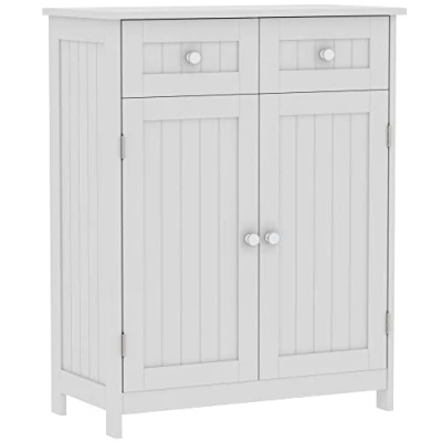 Immagine di Bath Vida Designs Priano Armadietto da Bagno con 2 cassetti e Ante, Colore: Bianco, Legno ingegnerizzato, H 75 x W 60 D 30 Cm approx