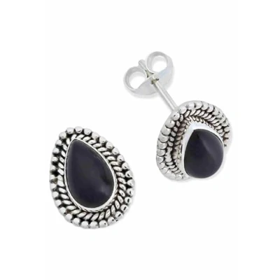 Immagine di Orecchini a perno argento 925 con pietre preziose Onice pietra nero in sterling da donna vero (MOS 055 03)