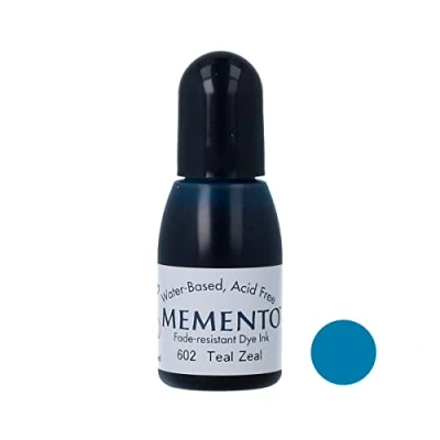 Immagine di Tsukineko Memento Inchiostro a Base d&#039;Acqua Resistente allo sbiadimento, 1/2 oncia fluida, Colore: Teal Zeal