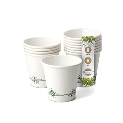 Immagine di GREENBOX tazza di carta riciclabile caffè bianco con icona EcoUp© e rivestimento PLA I 50 Coffee To go Bicchieri monouso biodegradabili 180 ml 7,5 oz da