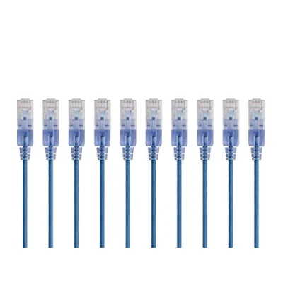 Immagine di Monoprice Cat6A Cavo patch UTP 30AWG 10G in puro rame nudo antigroviglio RJ45 serie SlimRun da 0,6 m, colore blu, confezione 10