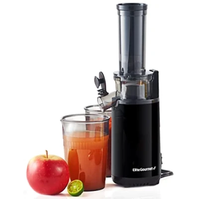 Immagine di Elite Gourmet EJX600 spremiagrumi compatto da masticare, a freddo, ricco di sostanze nutritive e vitamine, facile pulire, 16 once, colore: antracite