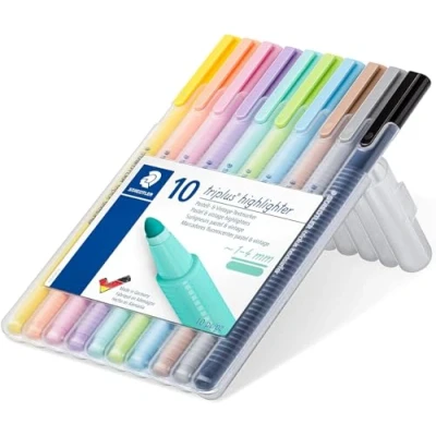 Immagine di STAEDTLER evidenziatori Triplus Highlighter, a punta conica da 1 4 mm, colori pastello, custodia con cavalletto, 10 assortiti, 362 CSB10.