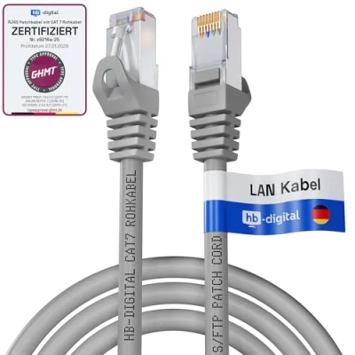 Immagine di HB Digital 5m Cavo Ethernet CAT 7 LAN S/FTP PiMF LSZH AWG26 Rete con Connettori RJ45 6A 10 Gbits/600 MHz Ideale per Patch Panel Server PC Laptop Smart TV DSL Grigio