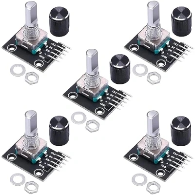 Immagine di Taiss 5 pezzi KY 040 modulo encoder rotativo con tappo pulsante nero 15 x16,5 mm 040+knob