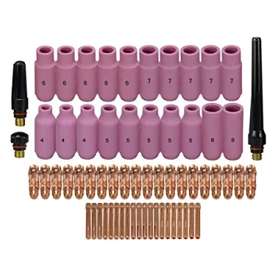 Immagine di RIVERWELD tig Collet Corpo ugello alluminio Indietro Cap Dimensione assortita Fit QQ300 PTA DB SR WP 17 18 26 torcia saldatura Accessori 63pezzi