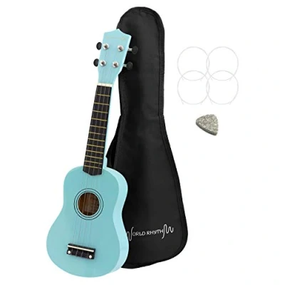 Immagine di World Rhythm Wr 306 Ukulele Soprano per Principianti, Finitura Blu Chiaro, Con Custodia, Corde Di Ricambio e Plettro In Feltro, (Azzurro)
