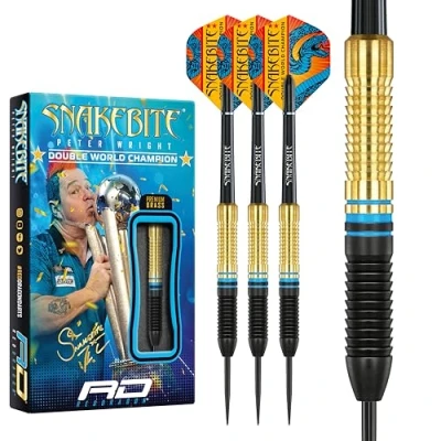 Immagine di RED DRAGON Peter Wright Snakebite WC 2022 Set di Freccette Edizione in Ottone da 21 Grammi compresi voli e steli