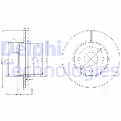 Immagine di DELPHI BG3802 Disco freno 235 22 4 ventilato Oleato non trattato senza cuscinetto ruota, anello sensore ABS KIA: Rio I Sedan