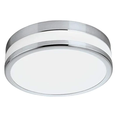 Immagine di Eglo Lampada da Soffitto a LED Parlermo, Diametro 22.5 cm, IP44. in Acciaio, Vetro Satinato e Bianco Laccato, Cromato