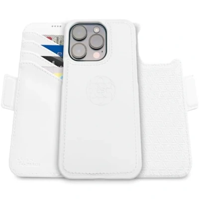 Immagine di dreem Fibonacci compatibile con iPhone 15 Pro Max custodia a portafoglio/custodia antiurto 2 in 1 e folio pelle vegana staccabile, MagSafe, protezione RFID [Bianco]