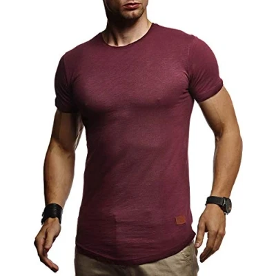 Immagine di Leif Nelson LN8311 Maglietta estiva a maniche corte da uomo, girocollo, slim fit, in cotone, colore: bianco, nero, rosso vivo, XXL