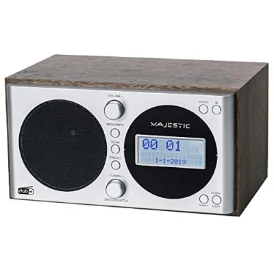 Immagine di Majestic WR 162 DAB Radio Vintage RDS FM/DAB/DAB+, display LCD, Ingresso AUX IN, sveglia con due allarmi e tre suonerie, Marrone Silver